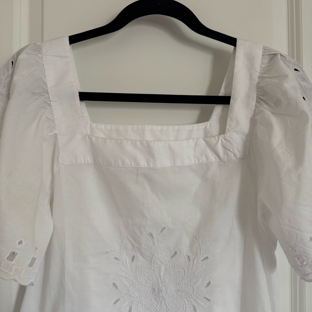 LOFT Ivory White Embroidered Floral Blouse, XS - Picture 3 of 11